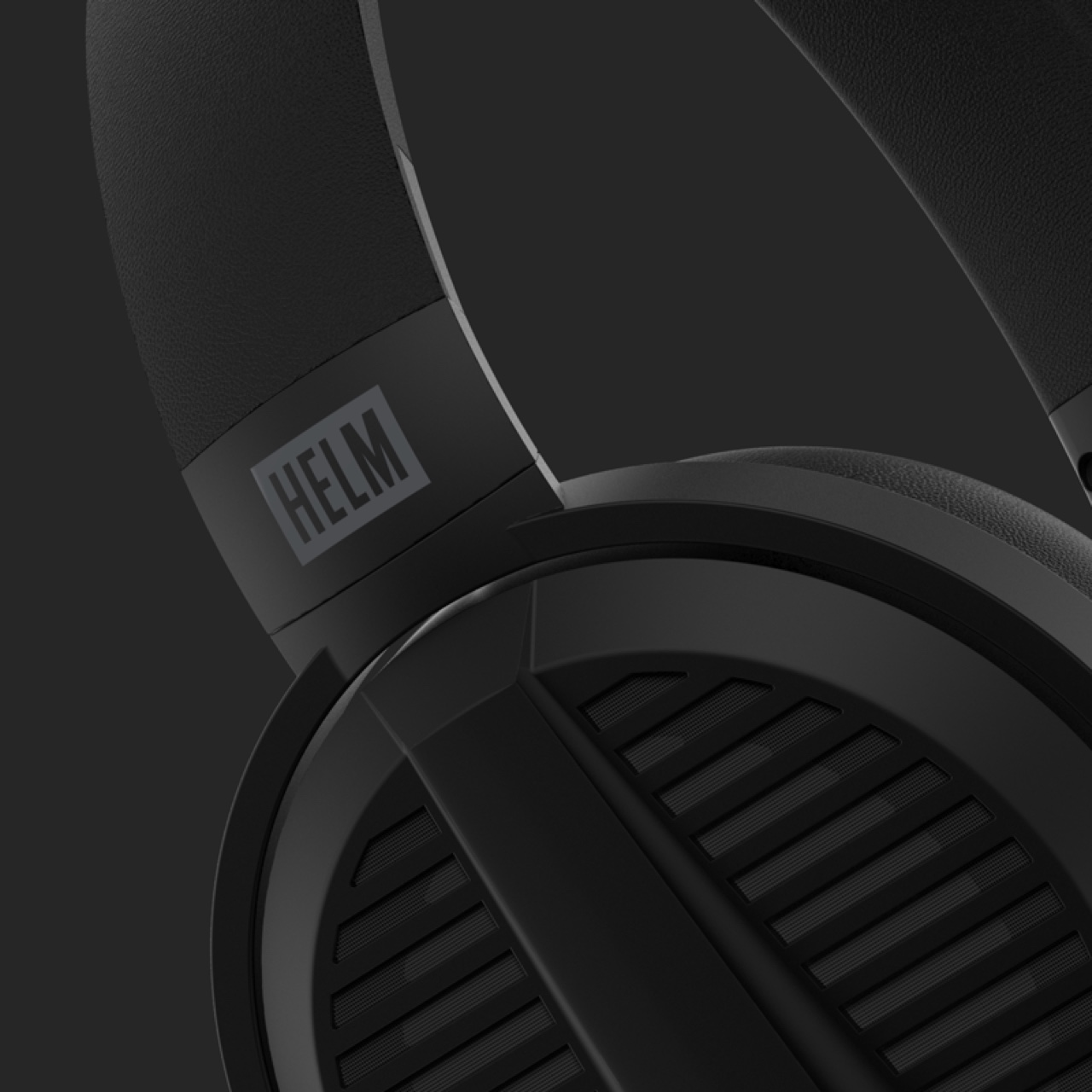 Side view of headphones with gray background