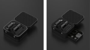 Inside of protective case with compartments for accesories