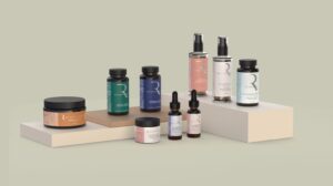 Hemp infused Supplement and skincare product line on display