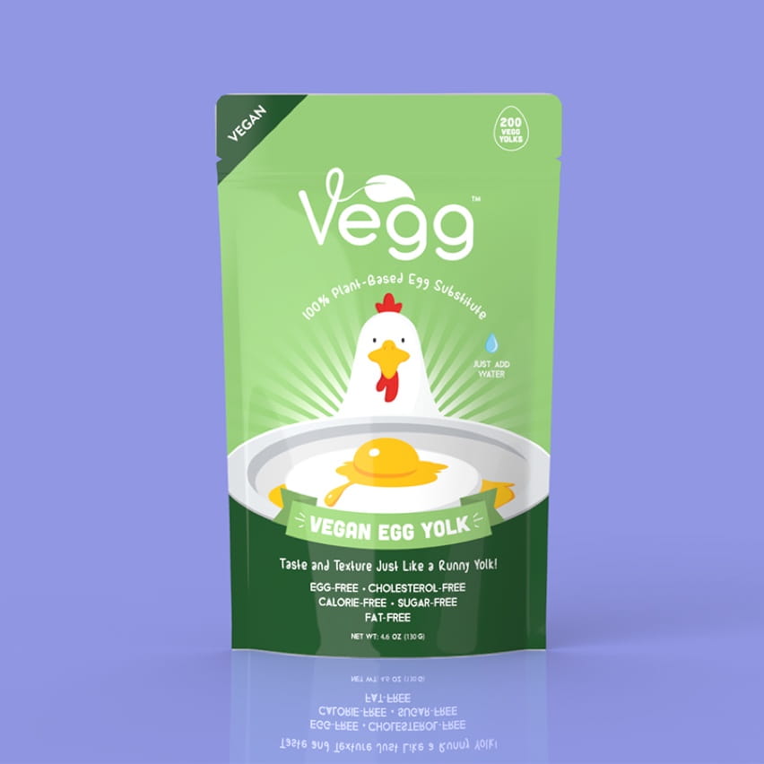 Vegan egg powder on periwinkle background