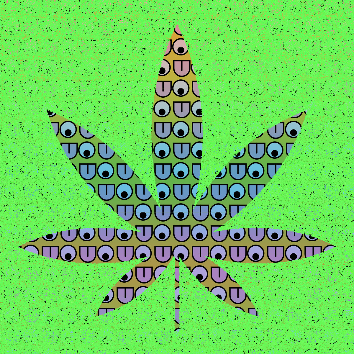 Funky cannabis leaf made of eyes and tongues